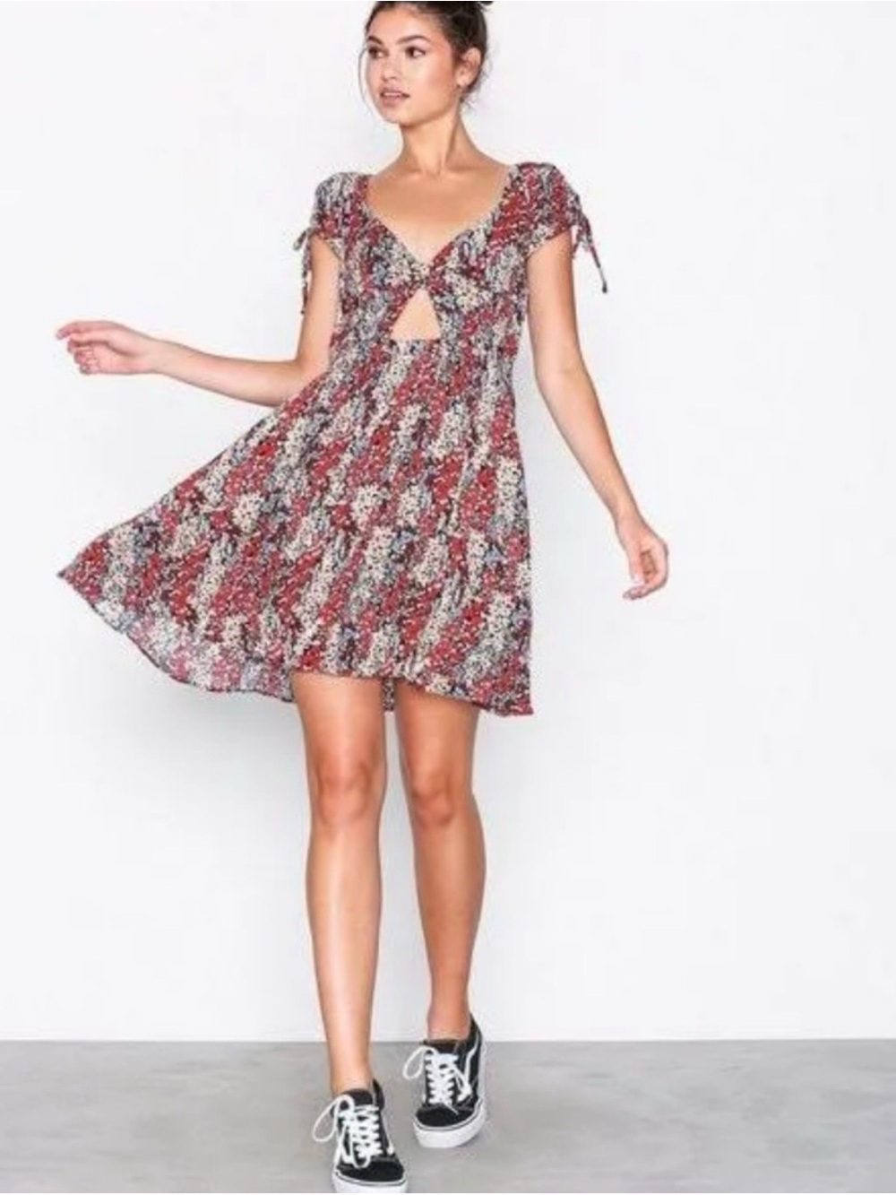Free People Red Floral Tie-Front Mini Dress